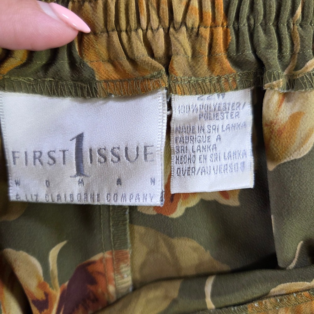 First Issue Woman Liz Claiborne Vintage 90s Green Leaf Print Midi Skirt 22W Fall - Picture 4 of 4